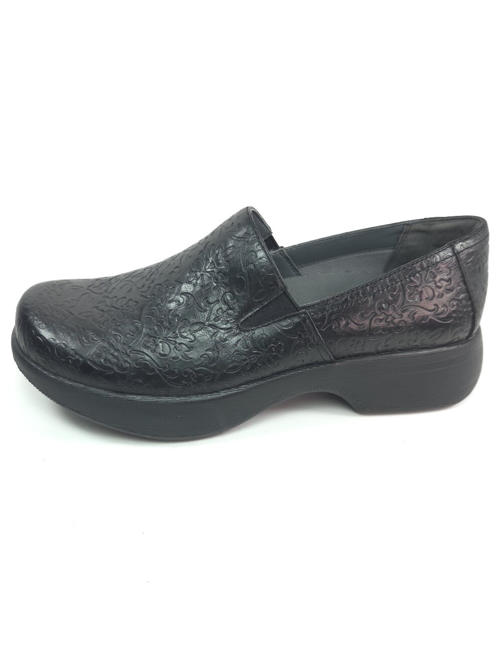 Dansko Winona Black Leather Embossed Slip‑On Clog Sz 38